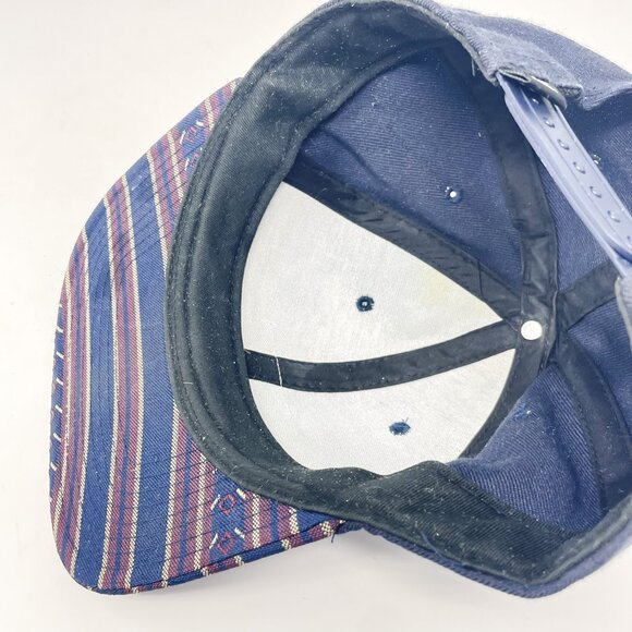 Vans "Allover It" Snapback Hat Navy Maroon Tan 6-Panel Cap Vegan Leather Patch - Picture 8 of 8